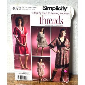 SIMPLICITY 4072 Sewing Pattern Pullover Dress Bodice Skirt Trim Threads Magazine